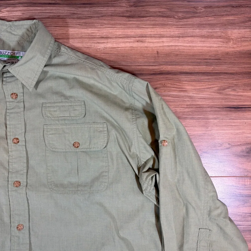 Orvis Buzz Off Insect Shield Shirt Mens XL Sage Green Long Sleeve Fishing Hiking - Picture 5 of 9